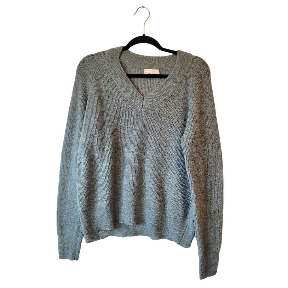 BeCool Sage Green V-Neck Knit Ribbed Wool Blend Sweater Size L